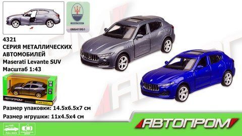 Машина метал 4321 (96шт/2) "АВТОПРОМ",1:43 Maserati Levante SUV,2 кольори, відк.двері,у кор. 14,5*6,5 168064 фото