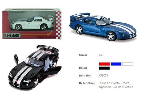 Модель легкова DODGE VIPER GTSR 5'' KT5039W метал.інерц.відкр.дв.4кол.кор./96/ 140858 фото